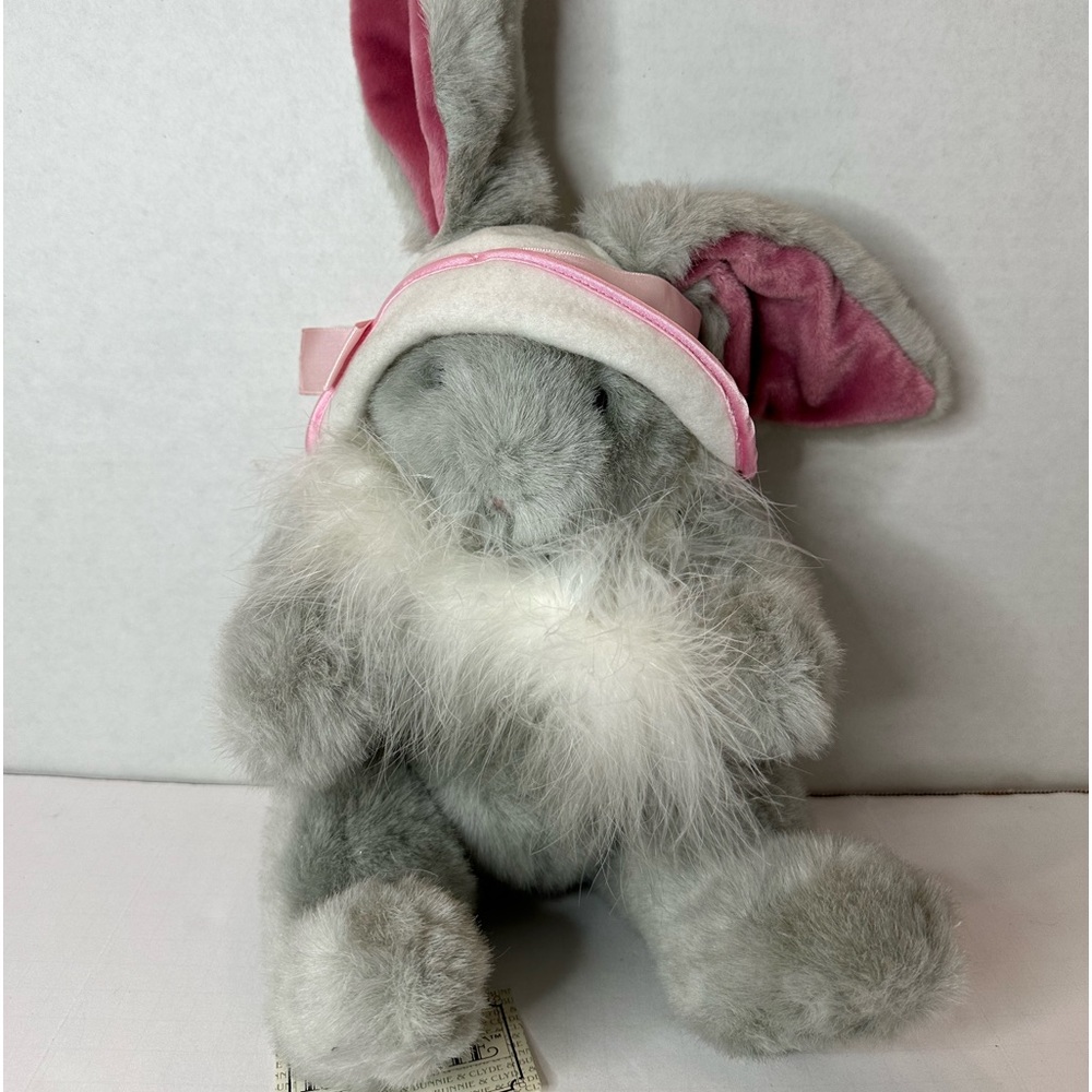 North American Bear Company Gray Bunny Plush Sun Bonnet Rabbit Stuffed Animal
